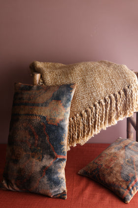 Persian Carpet Velvet Cushion Gold & Teal